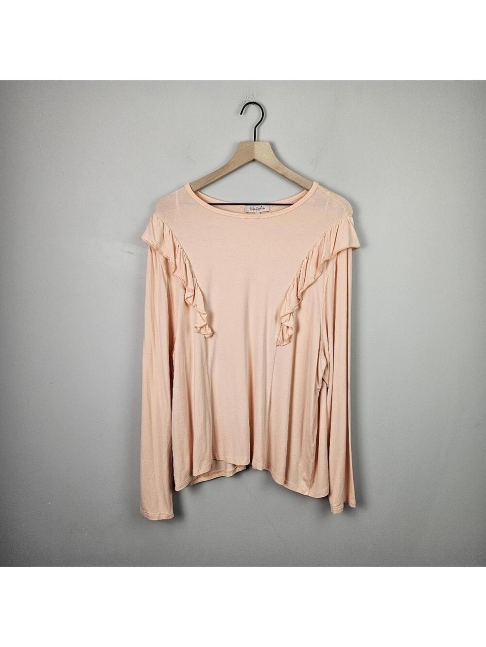 Magnolia Ruffle Long Sleeve Peach Blouse 3XL